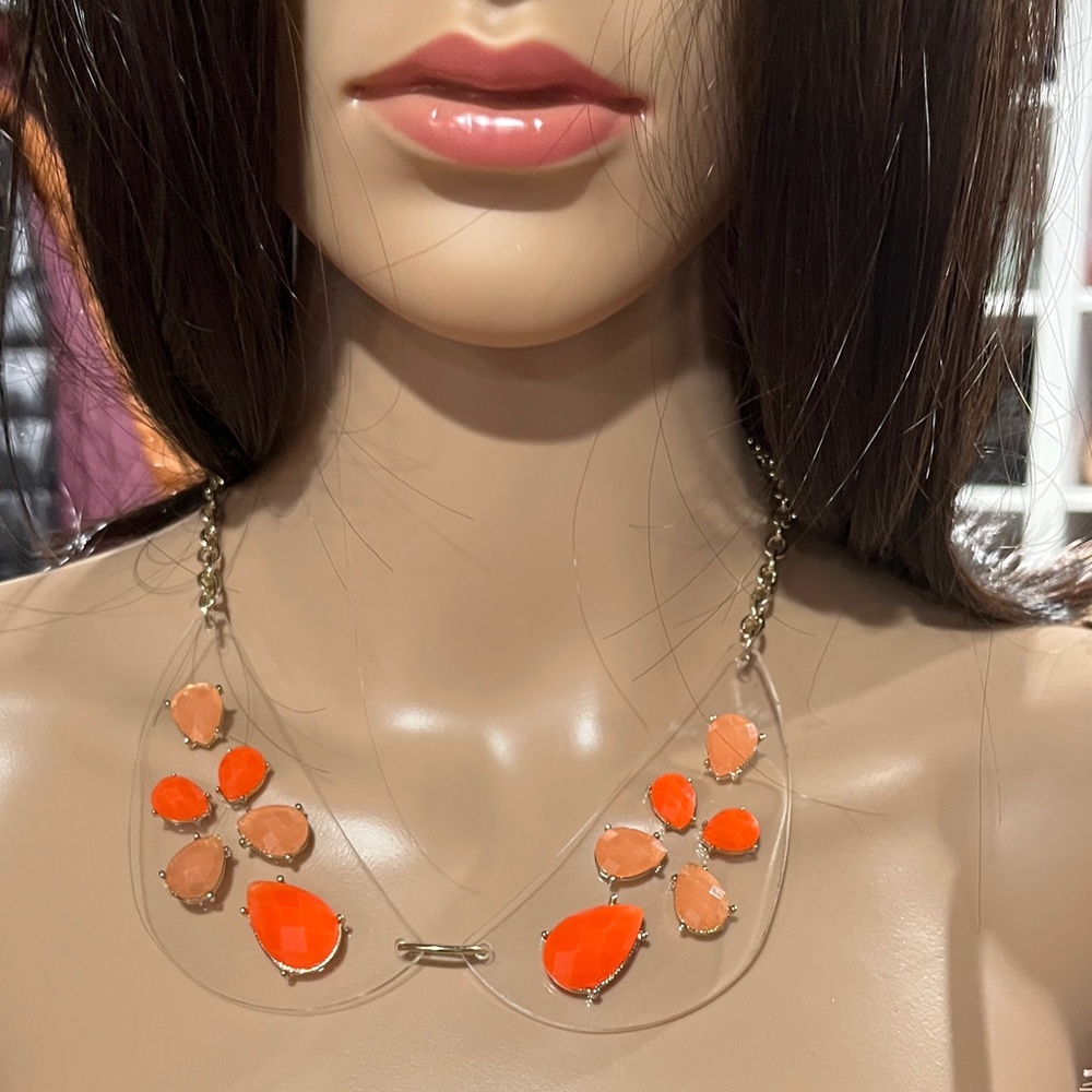 Vibrant Orange and Gold collar Necklace and Earrings set